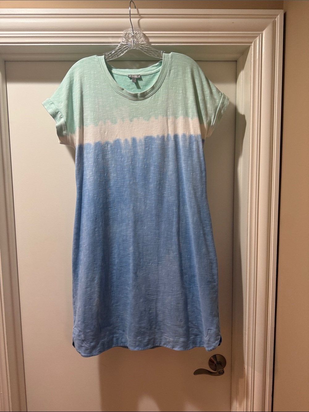 Talbots Mint, White and Light Blue Tie-Dye T-Shirt Dress